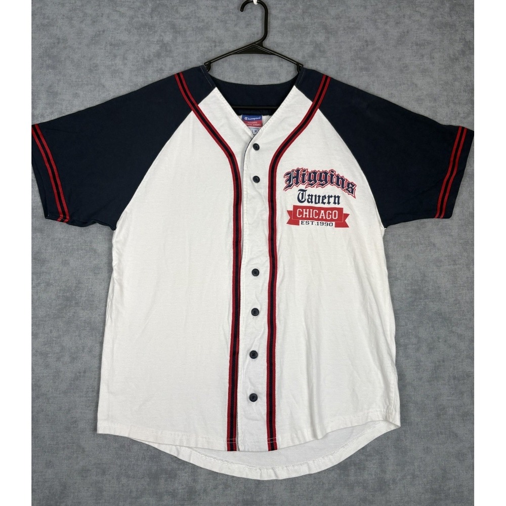 Champion Higgins Tavern Chicago Baseball Jersey Shirt Men M Cotton Button Up